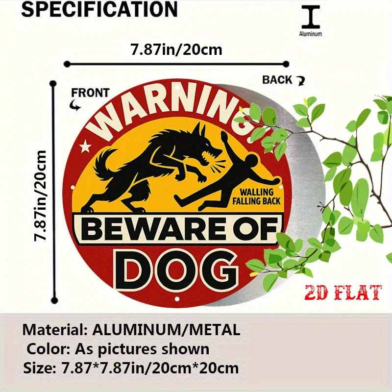 Funny Beware of Dog Round Metal Sign, Warning Yard & Home Security Wall Decor