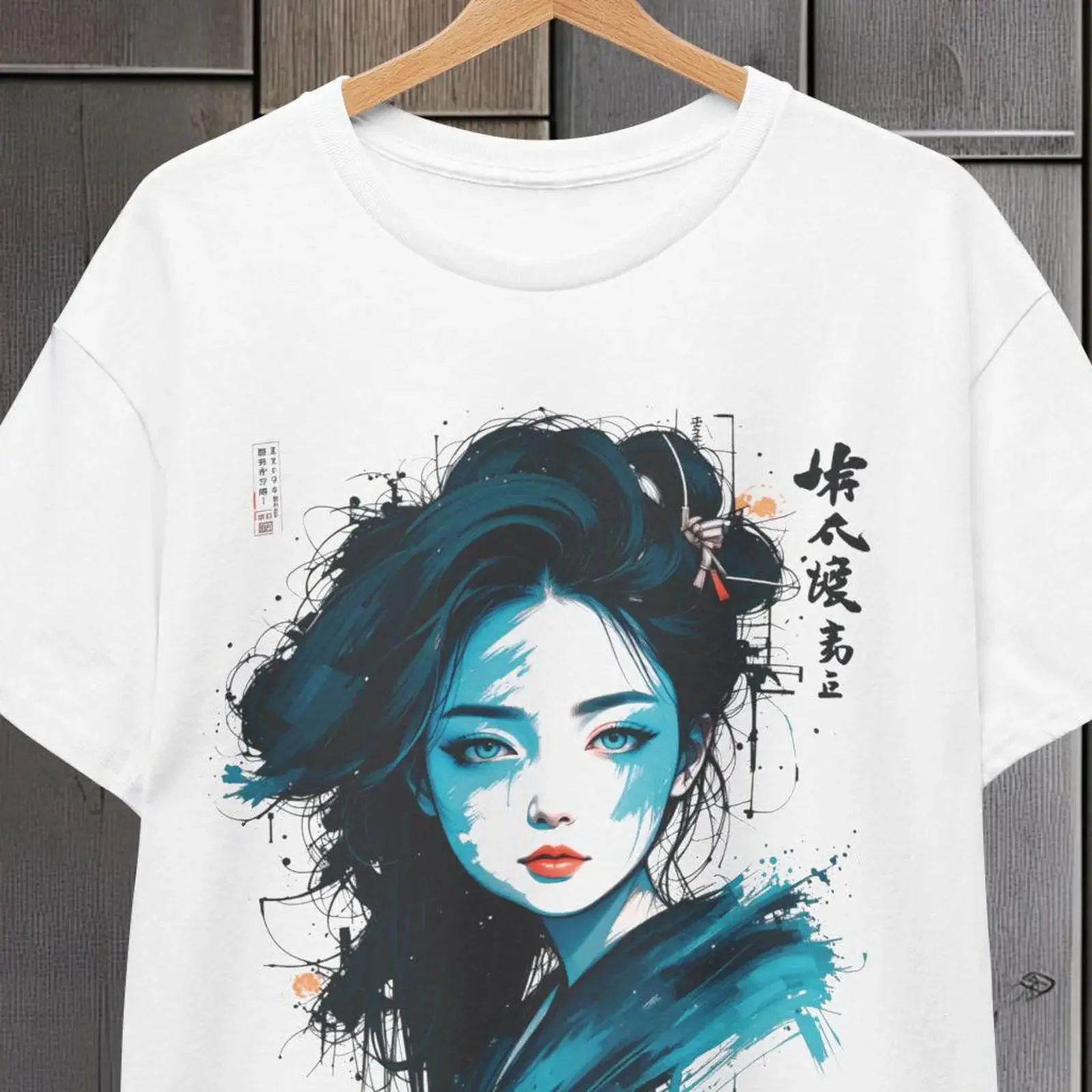 Abstract Japanese Geisha T Shirt Vintage Cotton Cool Asian Style Art Print Streetwear for Lovers vintage Washed homme