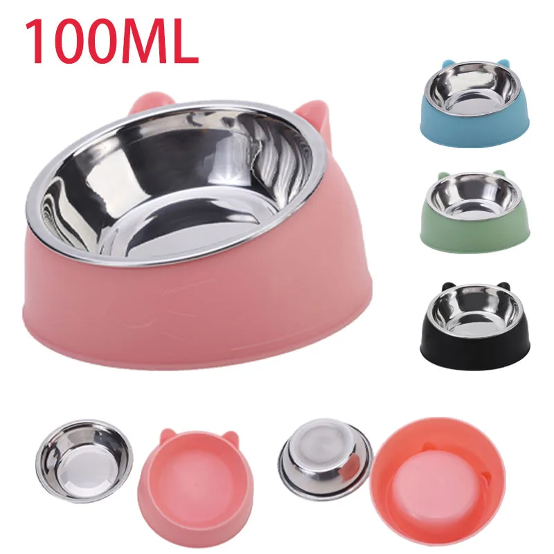 1 Bol pour chat incliné, design créatif et charmant, en acier inoxydable, pour l'alimentation des chatons et des chiots, et comme abreuvoir pour chiens et chats