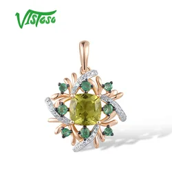 VISTOSO Authentic 14K 585 Rose Gold Pendant For Women Sparkling Diamond Emerald Peridot Charming Fine Delicate Jewelry