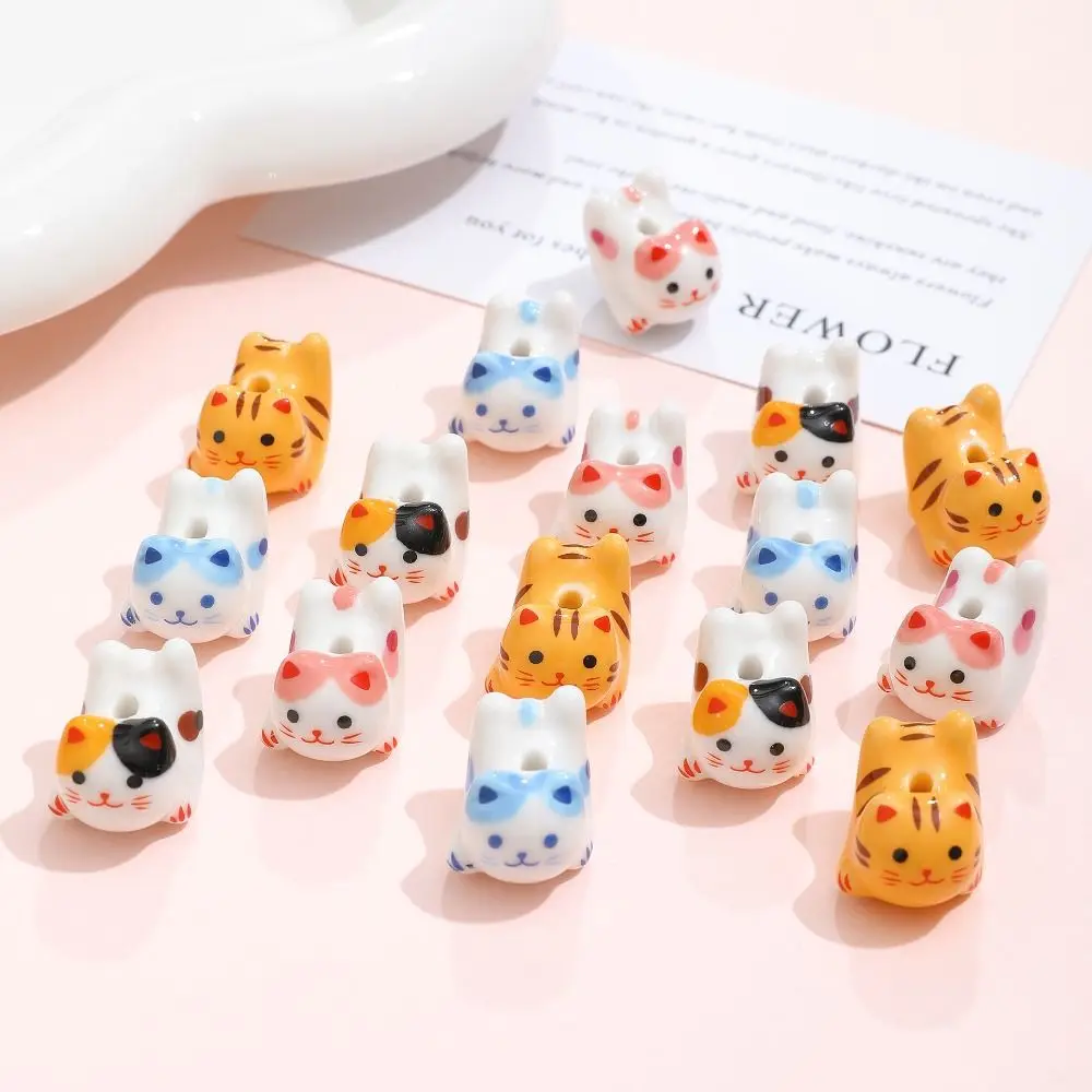 Kitty Ceramic Calico Cat Beads Cat Makeing Bracelet DIY Jewelry Accessory Porcelain Handmade Fortune Cat Loose Spacer Beads image 4