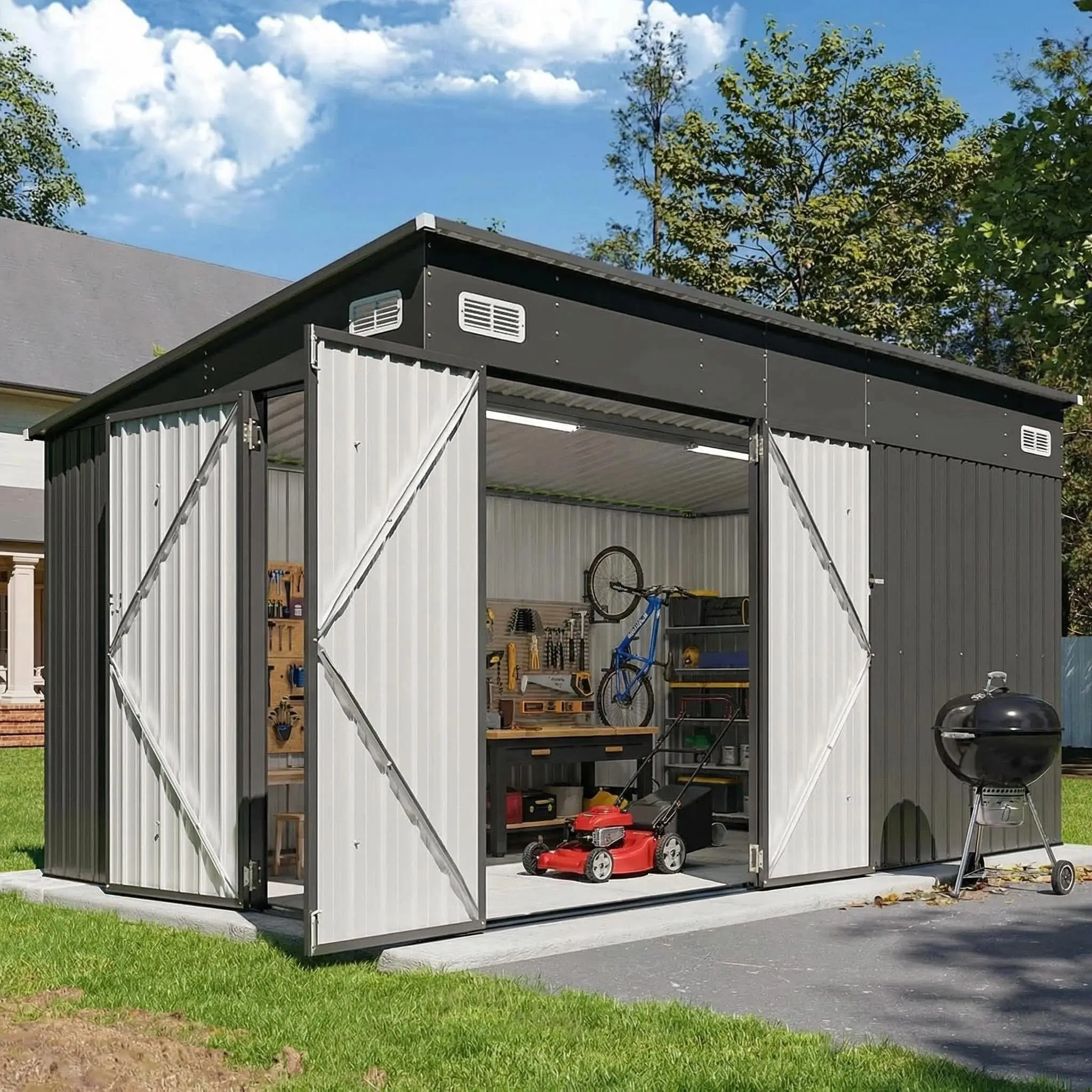 8'x10' Lean to Shed Outdoor Storage Sheds with Triple Doors