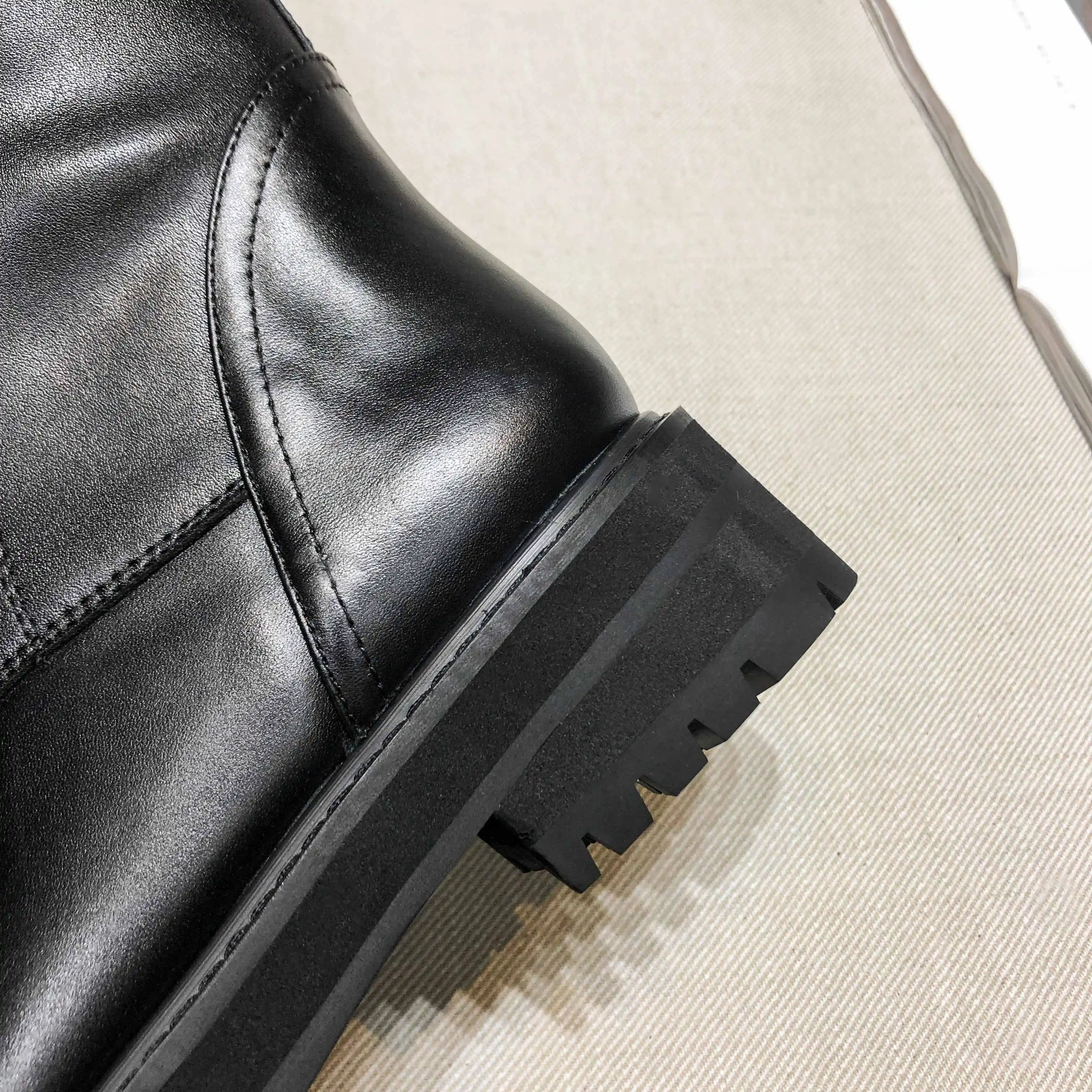 Krazing Topf Großen Größe Echtem Leder Lace Up Med Heels Runde Kappe Punk Superstar Reiten Stiefel Schnalle Verschluss Über-die-knie Stiefel