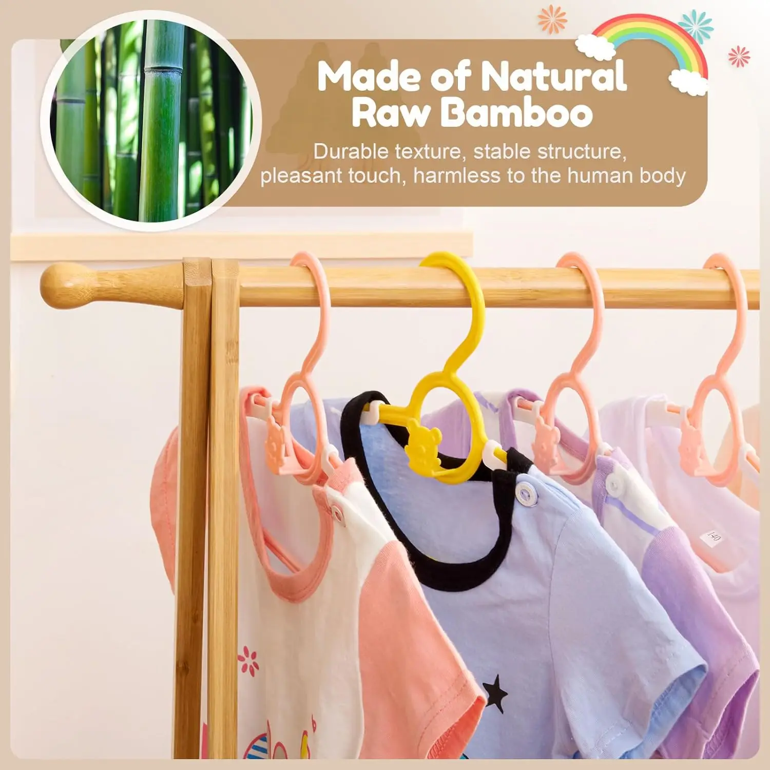 

Kids Clothing Rack with Storage Box, Dress up Holder, Child Garment Stand with Hanging Rods, Small and Foldable,Bamboo (Natural)