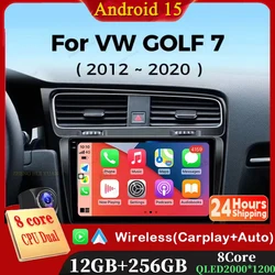 For Volkswagen VW Golf 7 MK7 GTI 2012-2020 Car Radio Carplay Multimedia Android 15 Auto Navi GPS Stereo New Video Player WIFI+4G