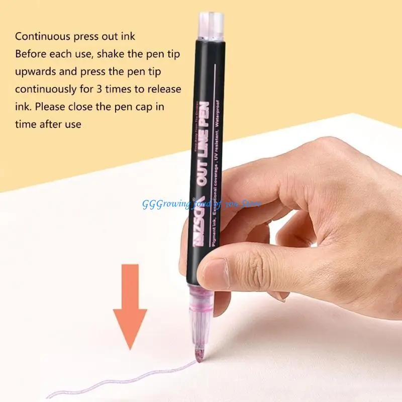 أقلام تحديد H9EB، 12 قطعة من أقلام التحديد ذات الخطوط العريضة المعدنية لكتابة بطاقات الهدايا، أقلام مخططة مزدوجة الخط لكتابة #3