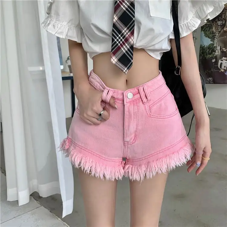2026 High Waist Denim Shorts Women\'s Summer New Design Loose Wide Leg A-shaped Tassel Short Jeans Feminino