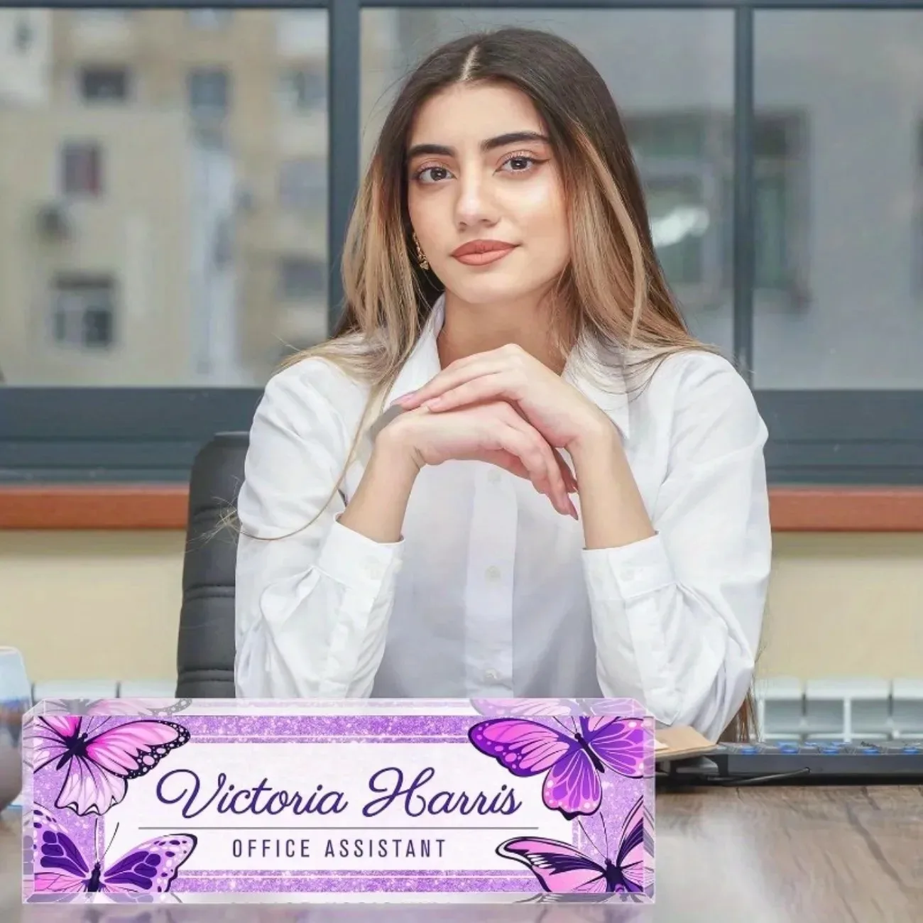 Custom Text Purple Butterfly A - Desk Name Plate review and price