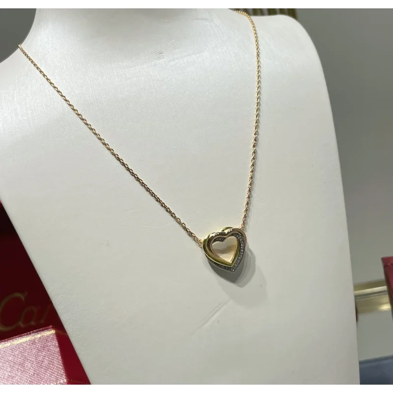 CT bestselling high-end accessory, heart tri-color pendant necklace, stylish design, s925 silver, elegant chic