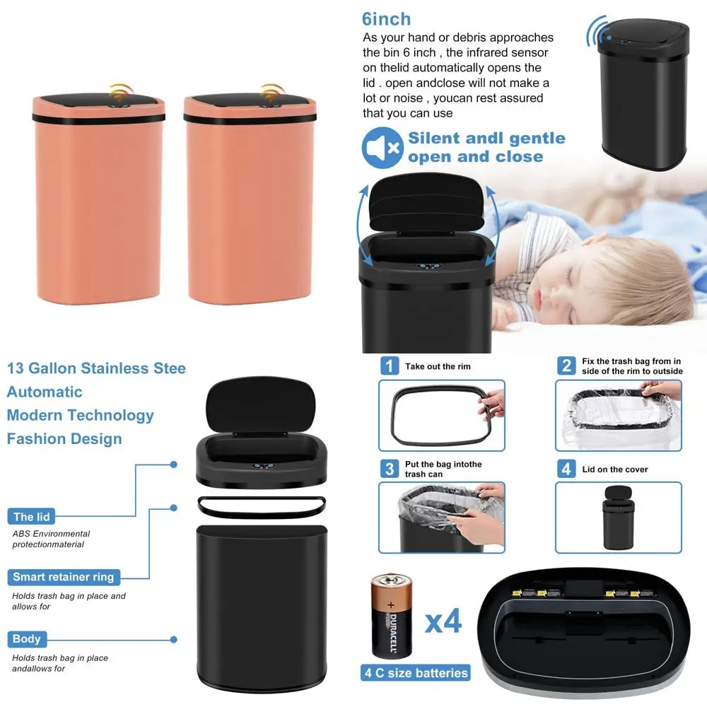 

Touchless Motion Sensor Trash Can, 13 Gallon Automatic Kitchen Garbage Can with Odor Control and Waterproof Feature