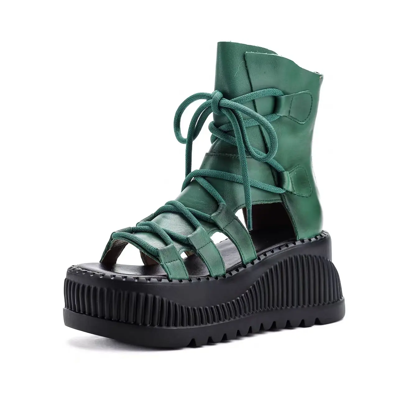 

Genuine Leather Roman Platform Sandals 2025 New Style Thick Soles High Heels Retro Hollow Breathable Cool Boots Fish Mouth