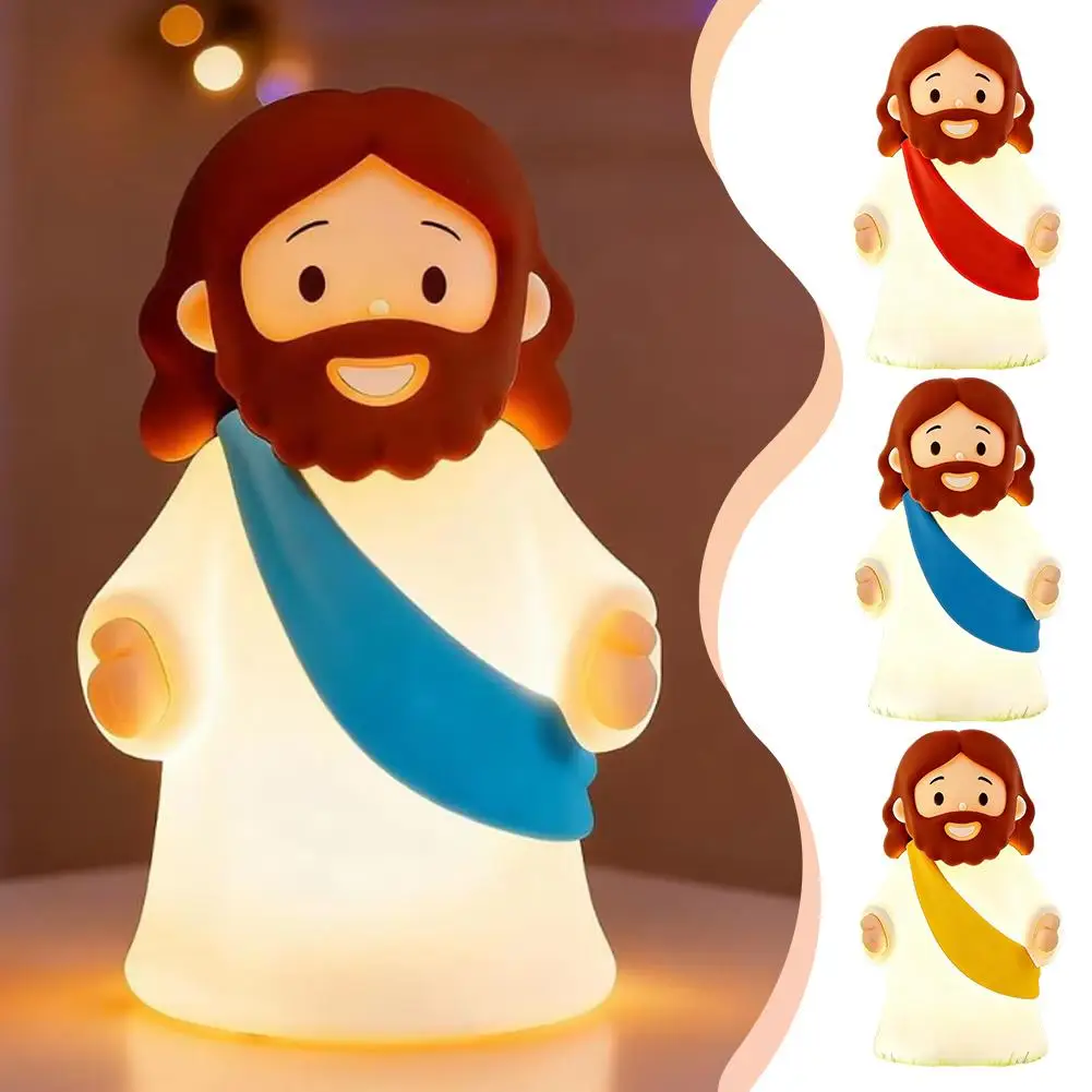 Cartoon Jesus Glowing Night Light - Religious Easter Christmas Decor, Cute LED Lamp for Home Bedroom Tabletop Ornament