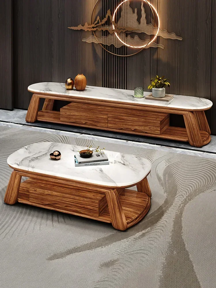 

Nordic Simple New Chinese Style Living Room Complete Wood Color Tea Table Combination