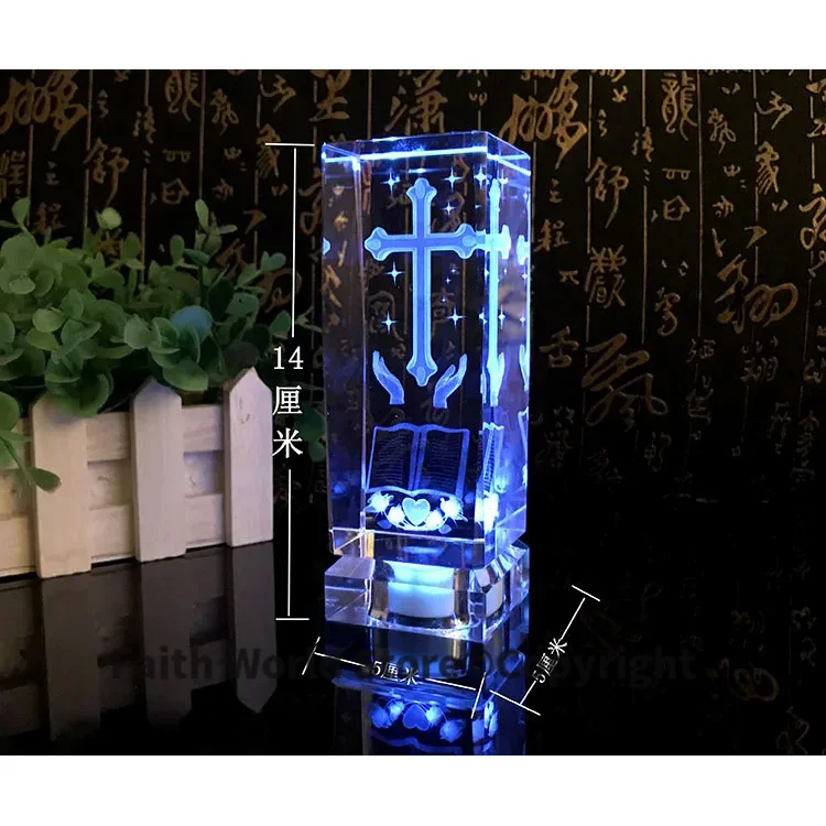 

Christianity Catholicism festival gift Religious efficacious Pray bless HOME family Safety Talisman 3D Crystal CROSS statue