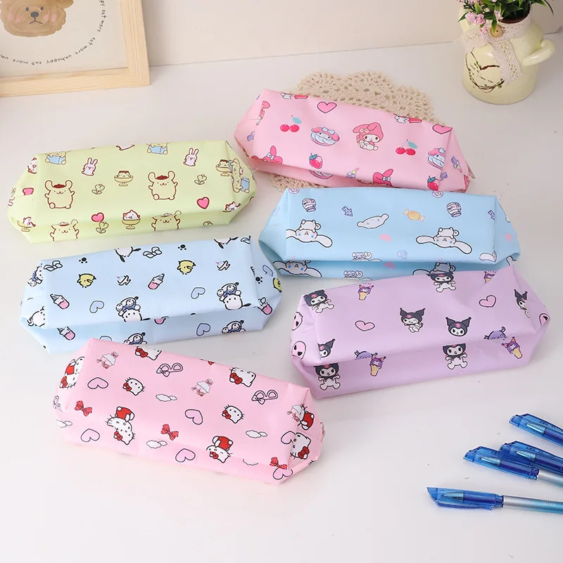 Cute Sanrio Pencil Case Kawaii Kuromi Melody Cinnamoroll Pen Bag Large Capacity Pen Case Stationery Cosmetic Bags Charm Gift