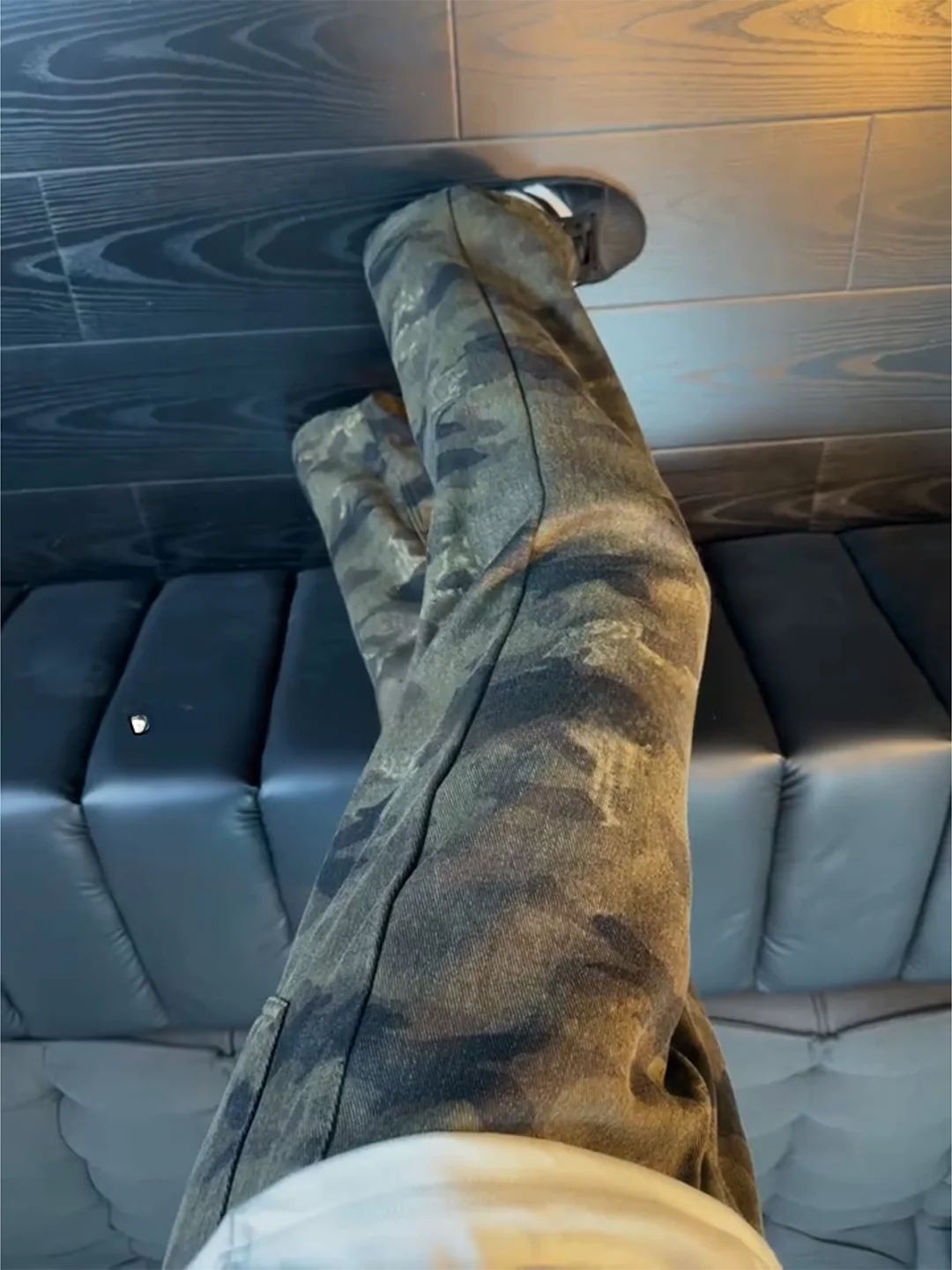American Style Camouflage Fleece Lined Bootcut Jeans Men's Winter Warm Rising Knife Straight Leg Pants Design Cool Casual Tro...