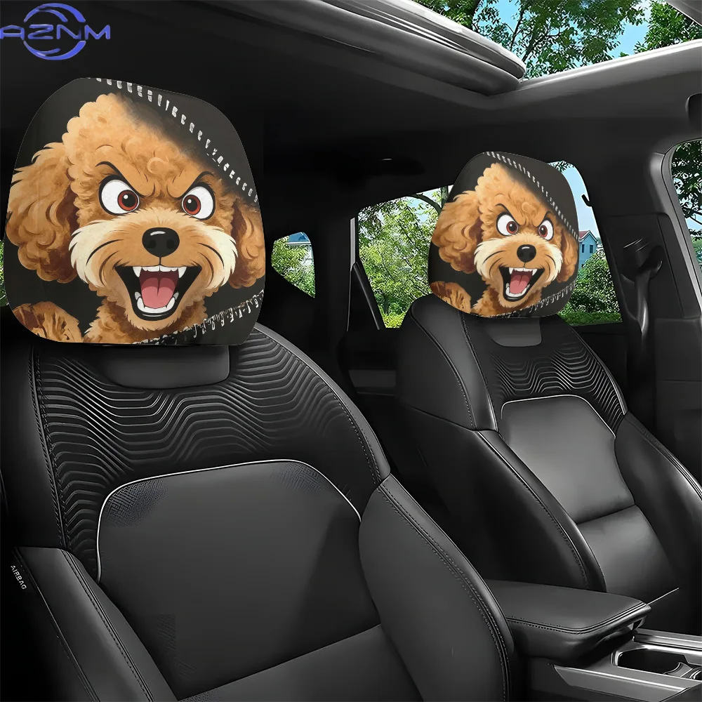 2-Pack, Cartoon Curly Brown Poodle Print   Headrest Covers. Creative  Interior Decoration Without Filling Material; Easy to In