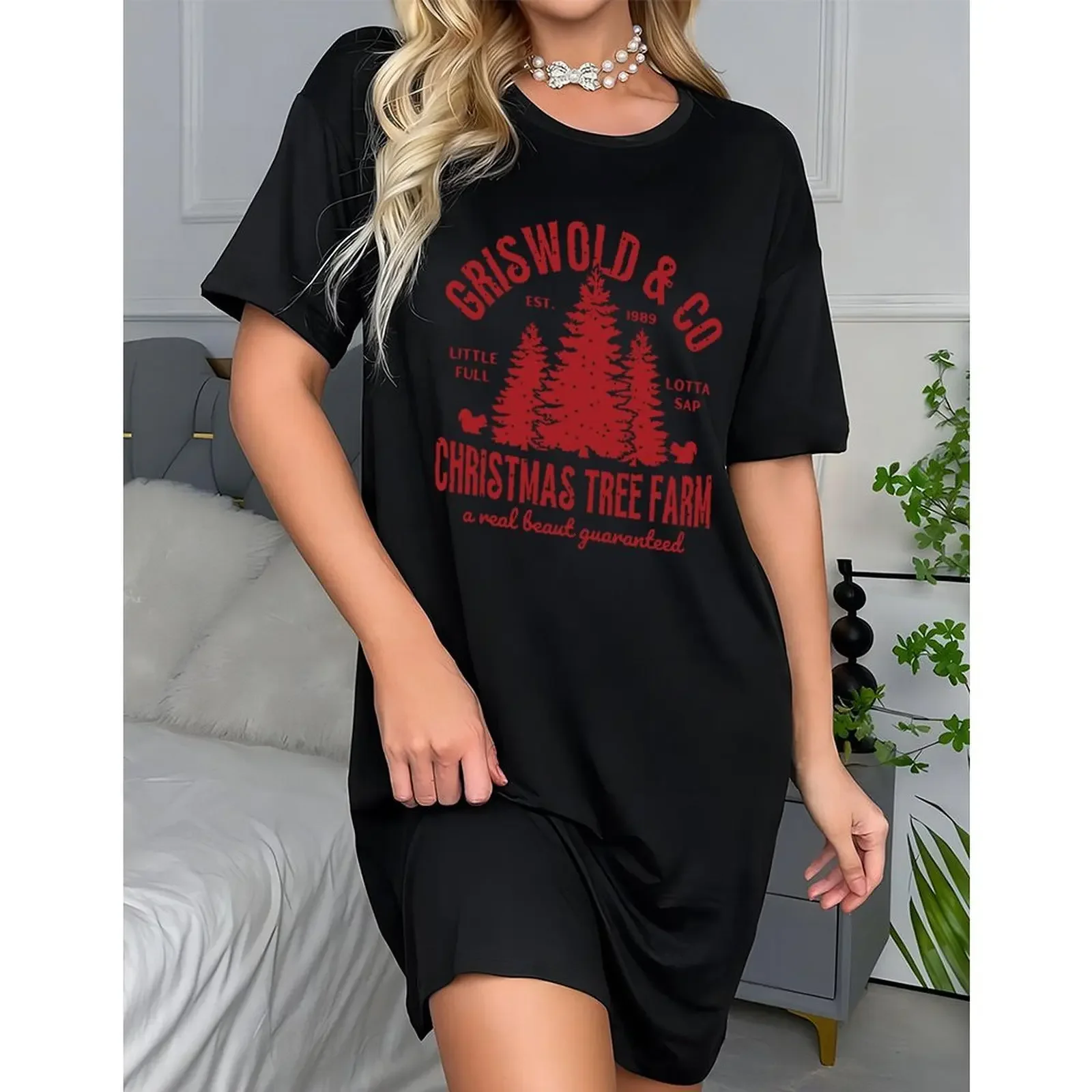 

Women Short Sleeve Oversized Fashionable Casual Christmas Tree Print T-Shirts Woman Clothes O-neck Tee T Shirt