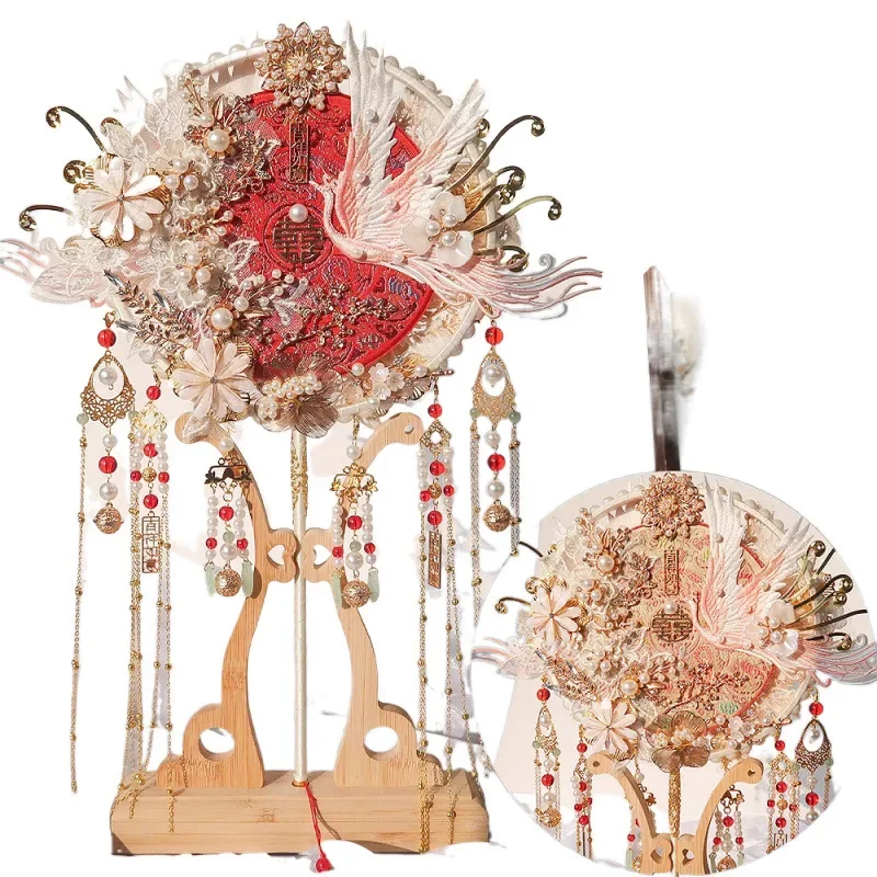 

Double-sided two-color heavy industry group fan bridal wedding material antique handmade finished product Xiuhe premium