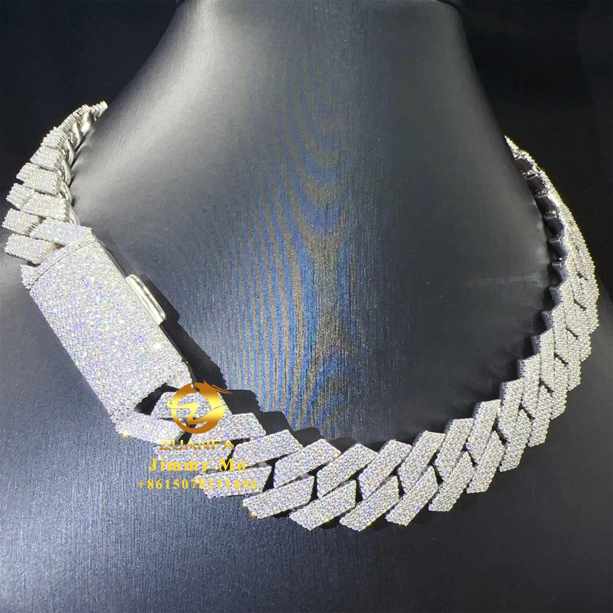 New Design Luxury Big Guy Heavy 925 Solid Silver 19mm 4 Rows Iced Out Hip Hop VVS1 Moissanite Diamond Miami Cuban Link Chain