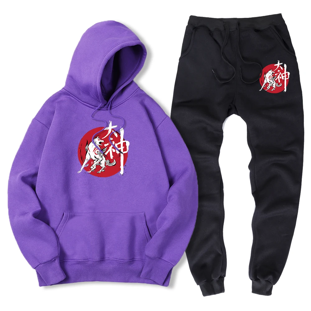 

Japanese Anime Great God Sumi-E Printing Men Hoody + Pant Fashion Warm Sportswear Suit Winter Sweatshirt + Sweatpant 2 Piece Set