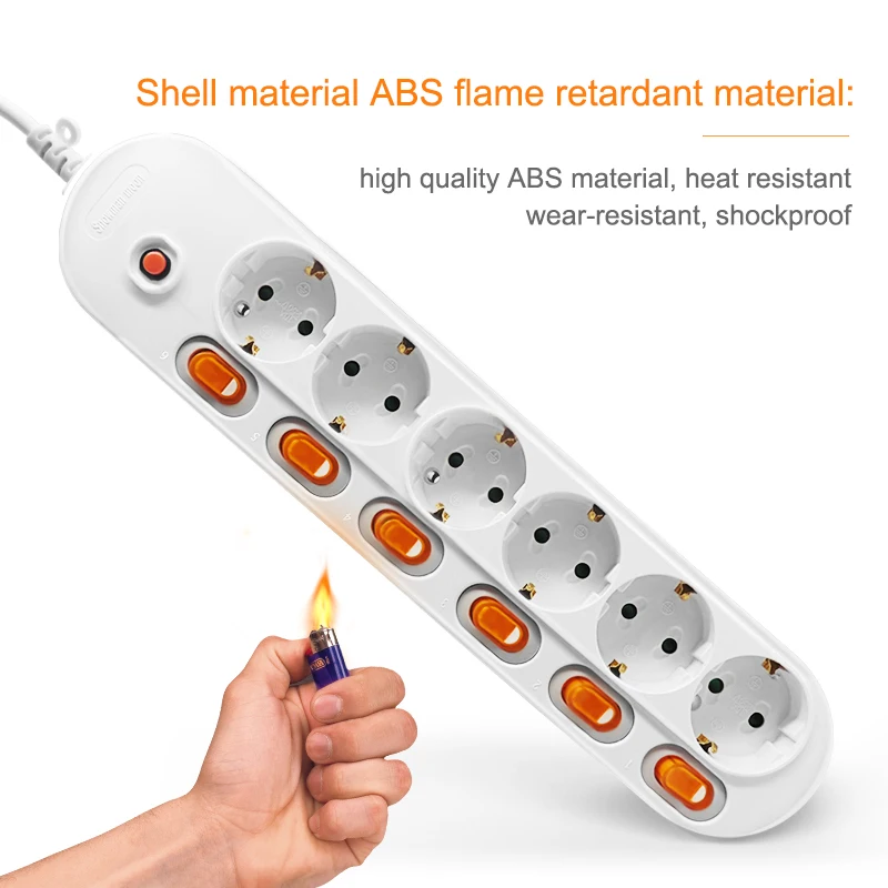 EU Power Strip EU Schuko type Sockets 1.5/2m Cable Multiple Electric Extension Socket With 2 USB Port Fast Charging