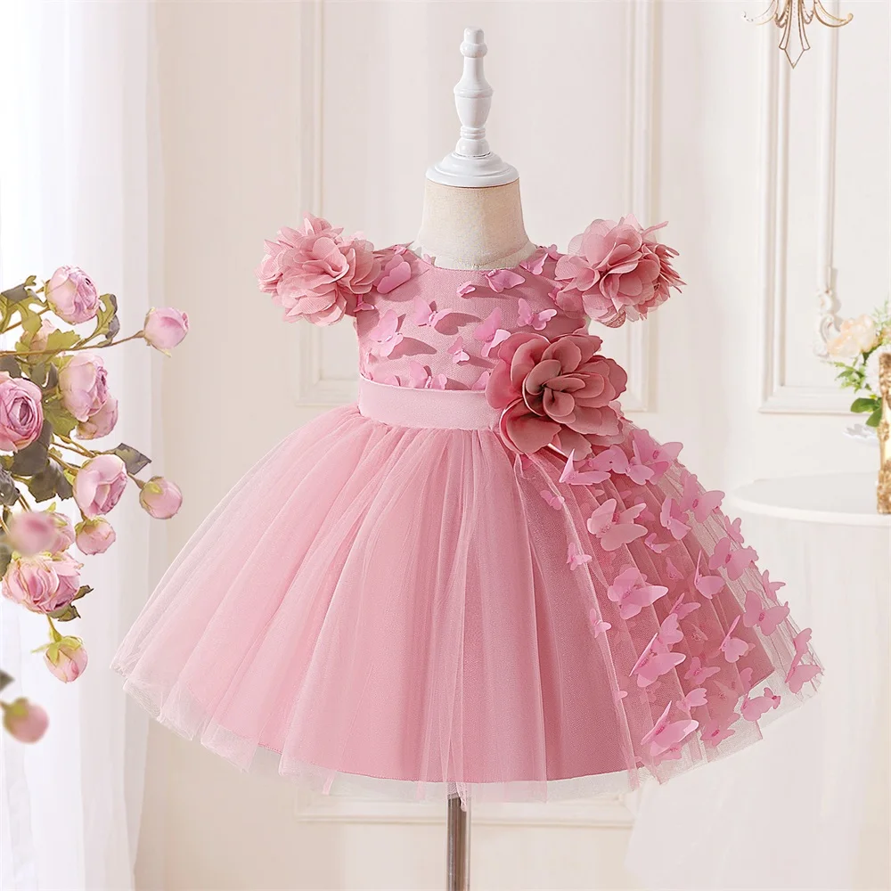 

Платье для девочек с бантом и аппликацией, сетчатое, пышное, милое, для младенцев, на день рождения, свадьбу, для малышей, принцесс, на вечеринку, для крещения