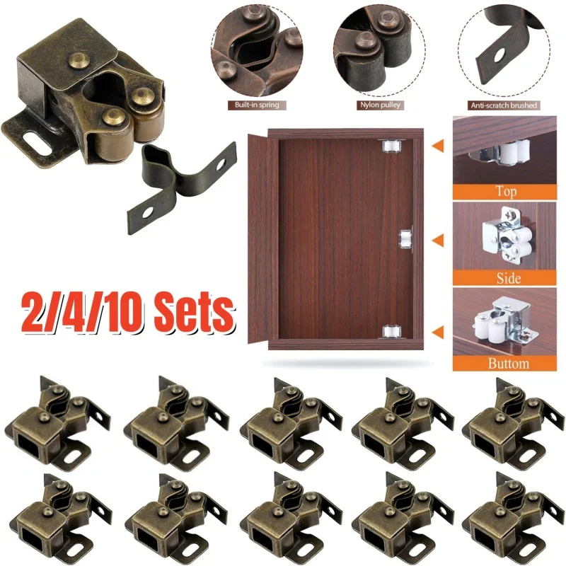 2/4/10 Sets Press Wardrobe Door Buckle Cabinet Latches Double Roller Catch Hardware for Furniture,Cupboard,Drawers,Closet Door