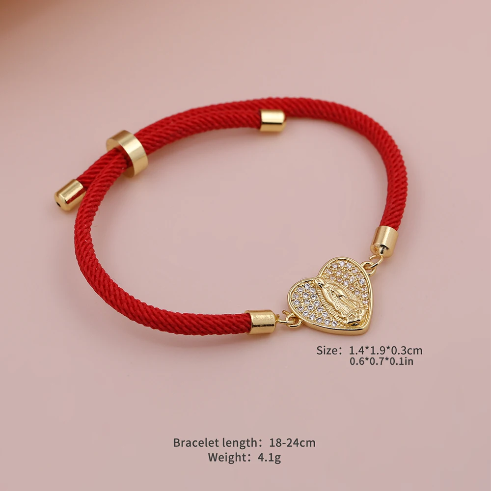 2026 Classic Versatile Copper White Zircon Heart Shape Religious Virgin Mary Pull Push Bracelet Women Jewelry