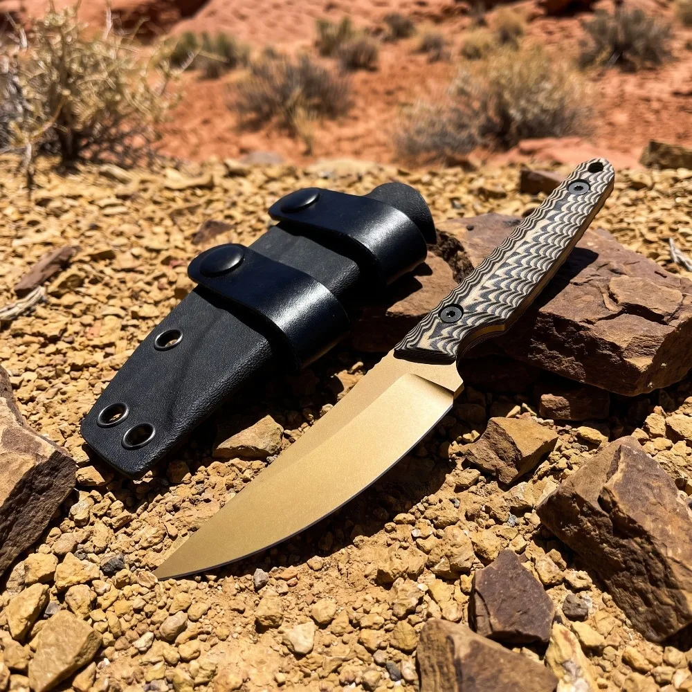 Collectible Fixed Knife Golden 8Cr13Mov Blade G10 Handle Durable Camping Utility Knife for Outdoor Adventure with Sheath