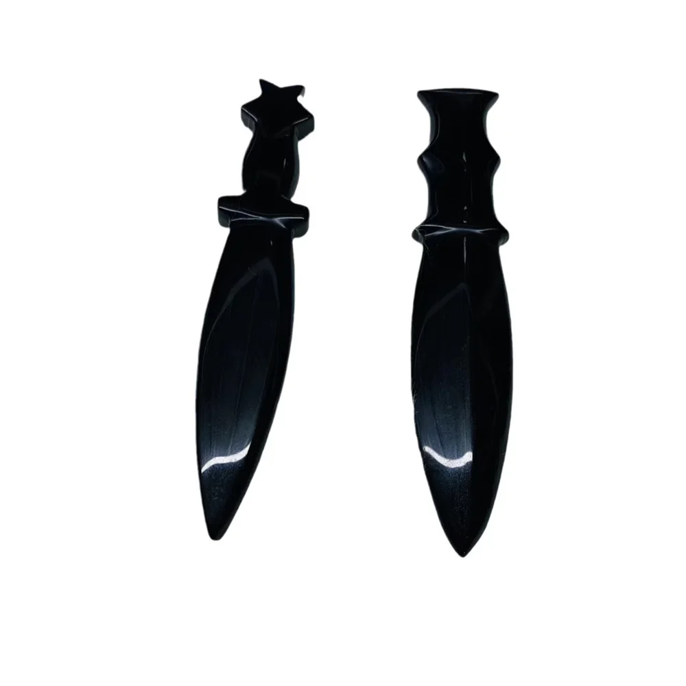 Natural Obsidian Dagger Crafts Men Gifts Magic Amulet Sword Healing Crystal Protective Stone  Heart Knife