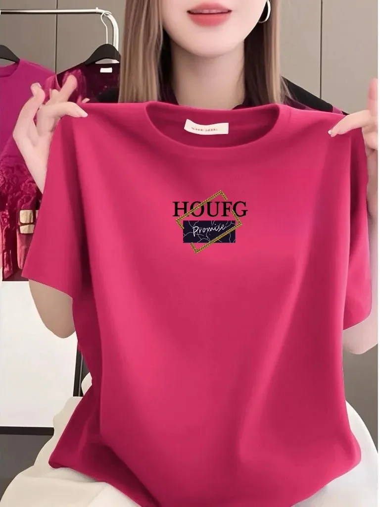 

Fashionable round Neck Short Sleeve T-Shirt Women's Loose Printed Letter Top Stylish Ageless Midlife Women's Clothing