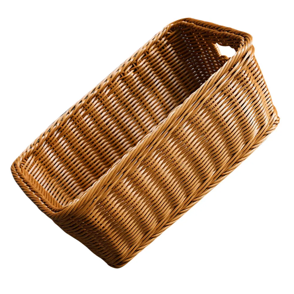 

Multifunctional Woven Storage Basket Desktop Organizer Imitation Rattan Natural Rustic Home Sundry Holder Household