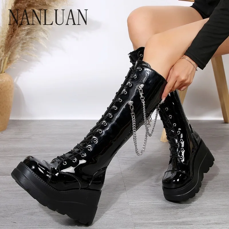 

2024 Boutique Handsome Winter Motorcycle Boots High-top Knee-length Women's Shoes High-quality Hot-selling Trendy Fashion Boots