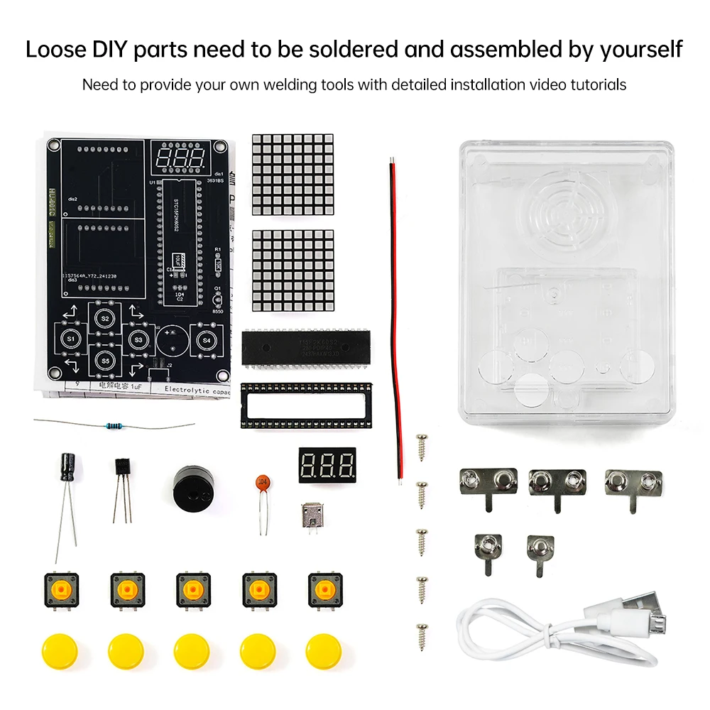 Pixel Game Console 51 Microcontroller Electronic DIY Kit Educational Game Soldering Practice Kit Micro USB Interface