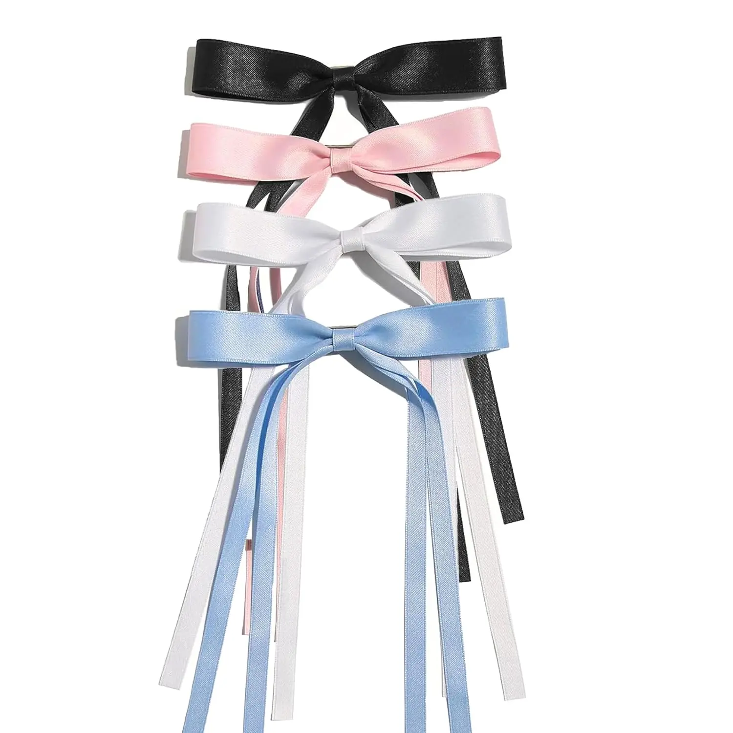 

4pcs Hair Bows Clips Ribbon Bowknot with Long Tail Princess Hair Bows French Barrettes Hair Accessories for Women Girls