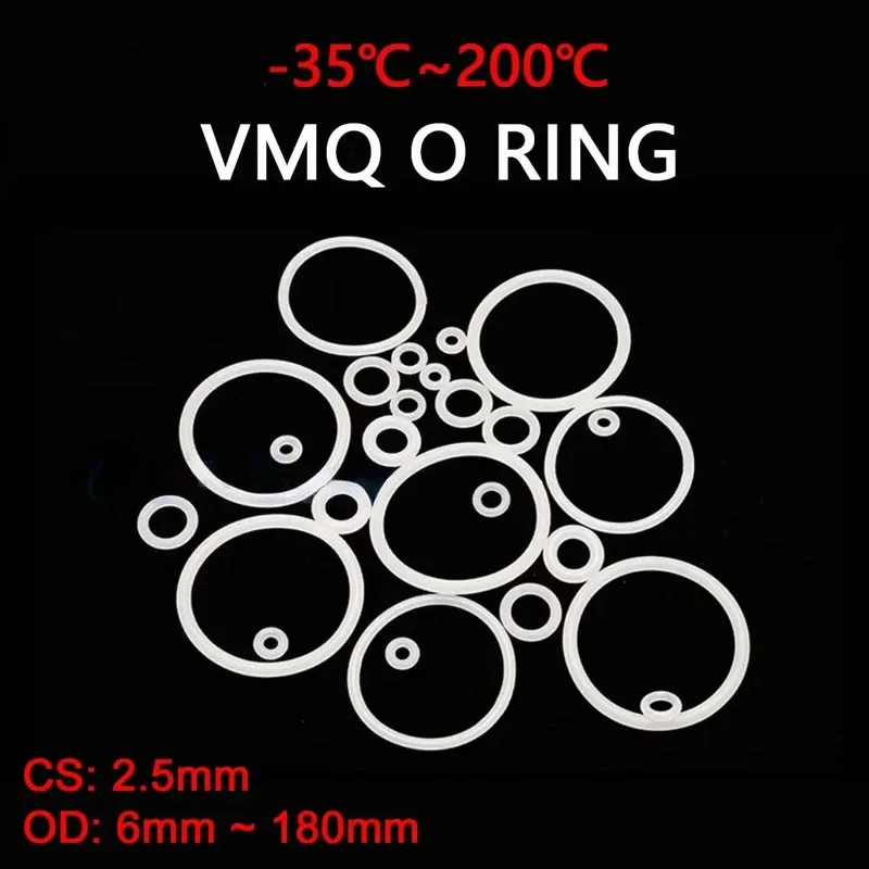 

VMQ White Silicone O-Ring Gasket CS 2.5mm OD 6mm ~ 180mm Silicon O Ring Washer Food Grade Sealing Ring Waterproof & Insulated
