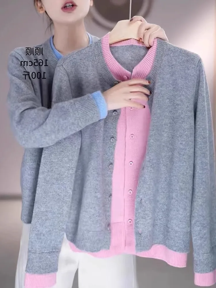 통근용 슬림핏 롱 스웨터 울 니트 스웨터 패셔너블한 컬러 블록 심플 디자인 가을 여성용 아우터웨어