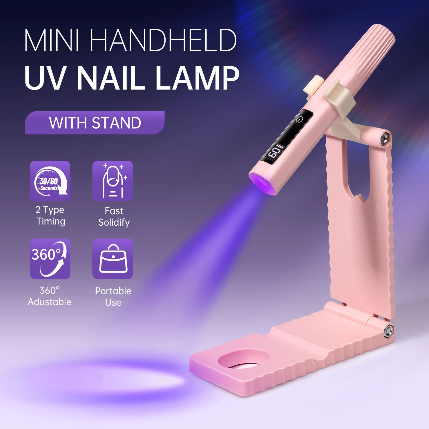 Cordless Nail Lamp with Stand Handheld UV Light with LCD Display for Gel Nails Rechargeable USB Nail Dryer for Fast Curing