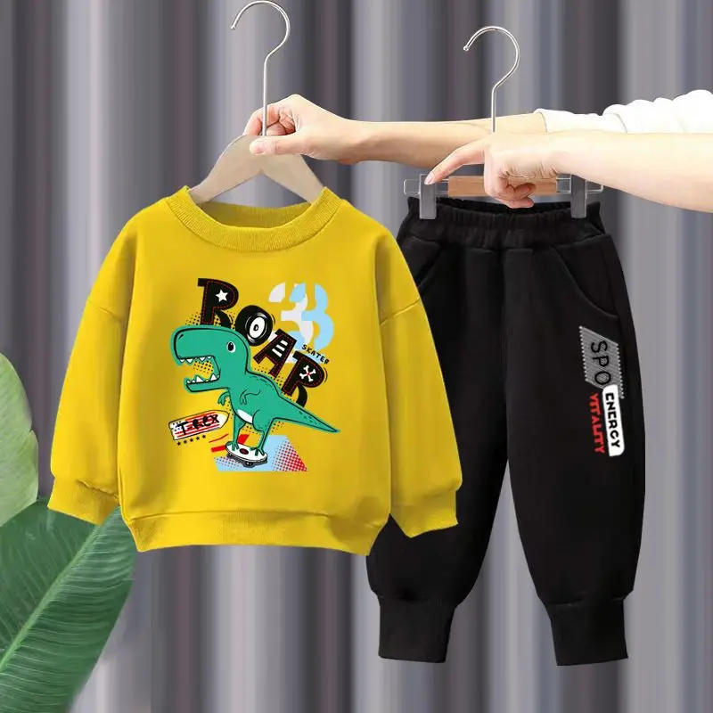 Herfst babyjongenskleding dinosaurus bedrukte T-shirts en broeken 2-delige set kinderen meisjes casual top bottom outfits trainingspakken