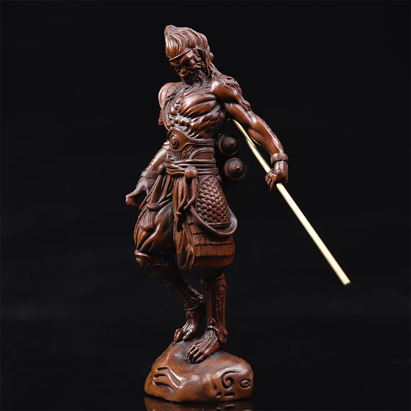 GY007 - 16 x 7.3 4.4 Monkey King Boxwood Carving Figurine Wukong Sculpture Feng Shui Home Decor