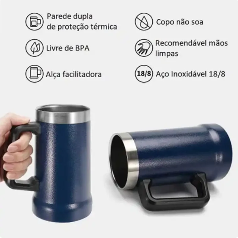 Caneca térmica Double Wall Inox, Copo Polar a vácuo, Garrafa de água de café e chá, Fonte, 709ml, Novo, 2022