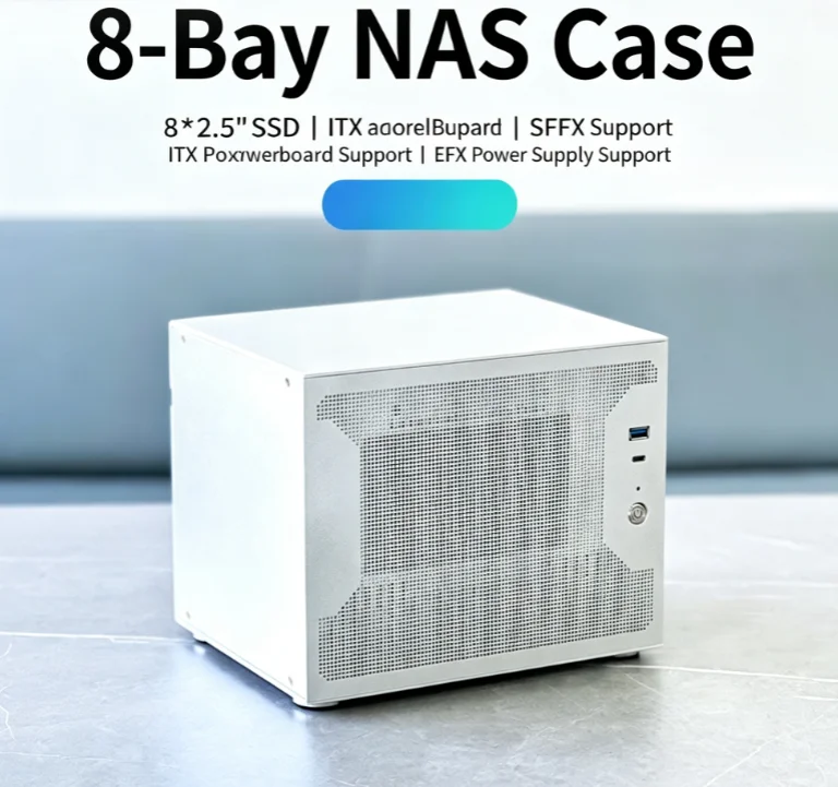 8/9 Bay NAS Aluminum Chassis, ITX Motherboard, SFX Power, 2.5
