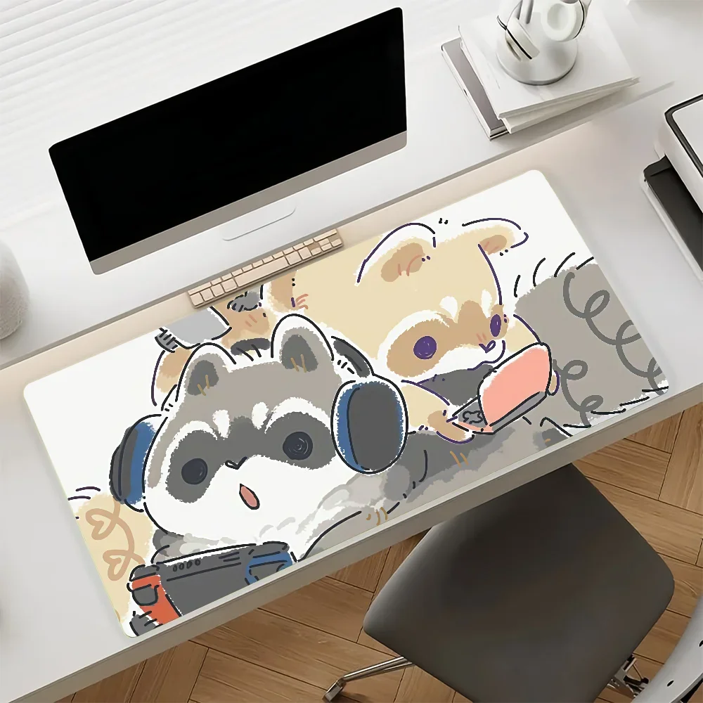 Cute Little Raccoon Mouse Pad Anti Slip Rubber Edge Locked Thickened Laptop Gaming Desk Mat