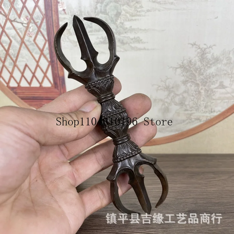 Three-pronged Vajra Antique Collectible, Antique Alloy Vajra Three-pronged Staff, Desktop Decoration Ornament