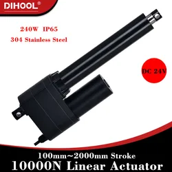 10000N Linear Actuator 100mm~2000mm Stroke 24V 240W Electric Lifting Motor 150kg~1000kg Load Adjustable Telescopic Rod 40dB