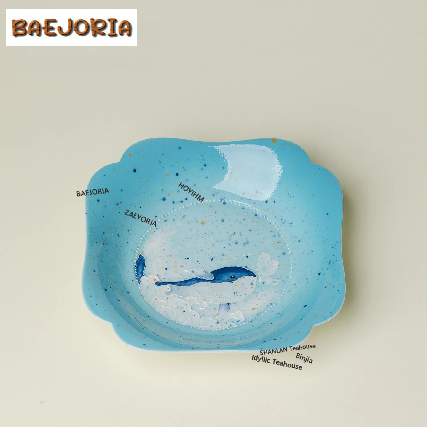 BAEJORIA Blue Hand-painted Wave Pattern Pot Bearing Holder Zisha Pot Tray Dry Brew Table Tea Tray Coasters Tableware Ornaments