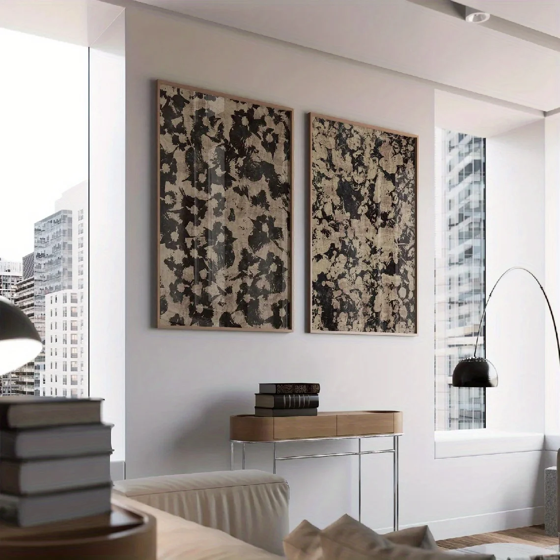 2D/Flat 2pcs Neutral Abstract Floral Pattern Canvas Wall Art, Unframed Minimalist Modern Botanical Poster for Living Room Decor