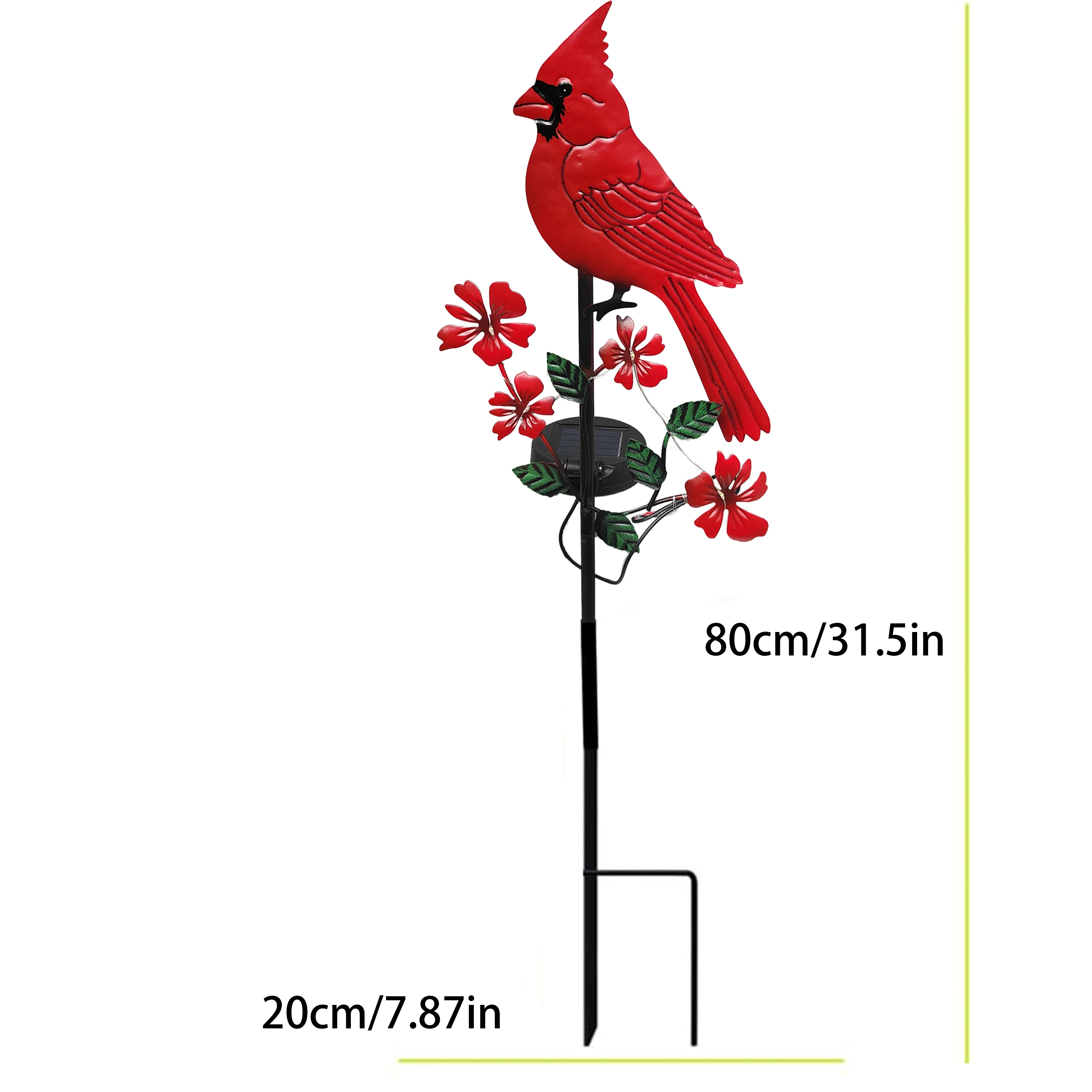 Metal Yard Art Red Bird Stake, Charming Solar Cardinal Light Stake Outdoor Decor, Garden Pathway Accent Ornament