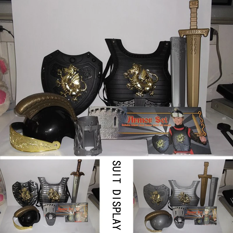 Retro Roman Warrior Armor Set Crianças Desgaste Dragão Escudo Arma Brinquedo Cosplay Para A Dança Desempenho Outdoor Sports Toy Presente